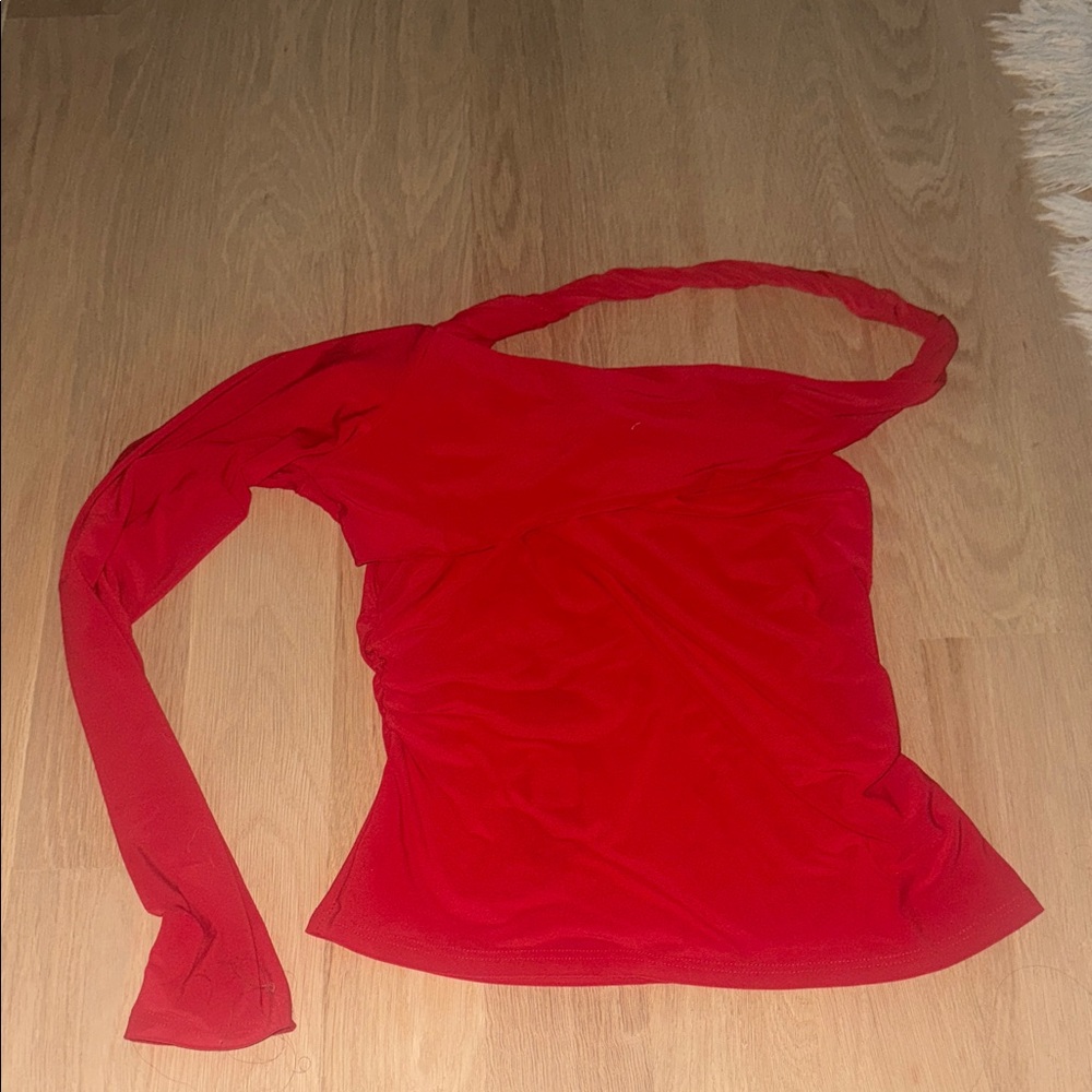 Fashion Nova Red One-Shoulder Long Sleeve Top